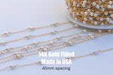 Genuine Freshwater Pearl 3mm pearl with 2 inches spacing 14k Gold Filled 1.5mm Cable Chain, permanent jewelry chain, wholesale chain