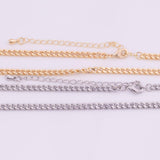 18" 14k Gold Plated Ion Silver Necklace Charm Bar Necklace Cuban Curb Chain Necklace 3.5mm