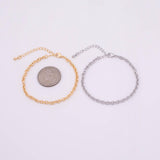 14k Gold PVD Ion Plated Charm Bar Bracelet Off Round Oval Rolo Bracelet 3.6x4.2mm