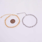 14k Gold PVD Ion Plated Charm Bar Bracelet Faceted Oval Link Bracelet 4x5.4mm
