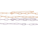 18" Silver Necklace Hammered Paperclip Necklace 4x11mm 14k Gold PVD Ion Plated