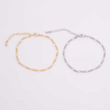 14k Gold pvd Ion Plated Tarnish Resistant Charm Bar Bracelet Figaro Italian Bracelet 2.5mm