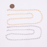 16" 14k Gold PVD Ion Plated Tarnish Resistant Charm Bar Necklace Paperclip Round Necklace 5x10mm