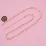 16" 14k Gold PVD Ion Plated Tarnish Resistant Charm Bar Necklace Paperclip Round Necklace 5x10mm