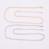 16" 14k Gold PVD Ion Plated Tarnish Resistant Charm Bar Necklace Paperclip Round Necklace 5x10mm