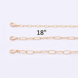18" 14k Gold PVD Ion Plated Necklace Charm Bar Necklace Gold Paperclip Necklace Round 3 Size