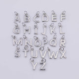 Silver Alphabet initial letter letters initial charm bracelet necklace for diy jewelry making supply approx 8x12mm