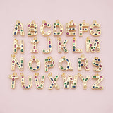 Alphabet letters ABC charm multicolor cz rhinestones 18k Gold Filled Charm Bar Bracelets and Necklaces Silver Pave CZ Minimalist Charms