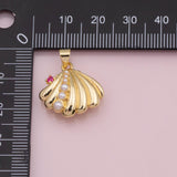 Sea shell clam oyster with pearl ruby charm Ocean Beach charm 18k Gold Filled Charm Bar Bracelets and Necklaces Silver Pave CZ Charms