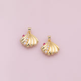 Sea shell clam oyster with pearl ruby charm Ocean Beach charm 18k Gold Filled Charm Bar Bracelets and Necklaces Silver Pave CZ Charms