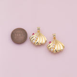 Sea shell clam oyster with pearl ruby charm Ocean Beach charm 18k Gold Filled Charm Bar Bracelets and Necklaces Silver Pave CZ Charms