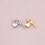 Key and heart lock charm 18k Gold Filled Charm Bar Bracelets and Necklaces Silver Pave CZ Minimalist Charms