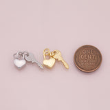Key and heart lock charm 18k Gold Filled Charm Bar Bracelets and Necklaces Silver Pave CZ Minimalist Charms