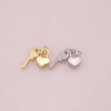 Key and heart lock charm 18k Gold Filled Charm Bar Bracelets and Necklaces Silver Pave CZ Minimalist Charms