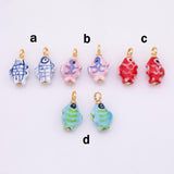 Ceramic Fish Charm Gold Filled Colorful ceramic charms handmade painted porcelain vintage necklace bracelet jewelry supply