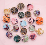 Ceramic Sea Shell Charm Colorful ceramic clam oyster shell charms handmade painted porcelain vintage necklace bracelet jewelry making supply