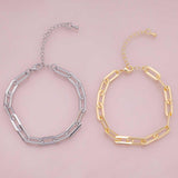 Charm Bar Bracelet Gold Filled Silver Bracelet Paperclip Flat Chain 6x14mm