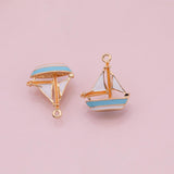 Sail boat sailing boat charm enamel 18K Gold Filled Charm for Charm Bar Bracelets and Necklaces Charms Gold Filled Charms Minimalist CZ Pave