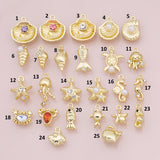 Sea shell ocean beach summer nautical charms fish crab lobster turtle 18k Gold Filled Charm Bar Bracelets Necklaces Pave CZ Charms