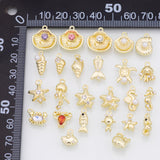 Sea shell ocean beach summer nautical charms fish crab lobster turtle 18k Gold Filled Charm Bar Bracelets Necklaces Pave CZ Charms