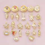 Sea shell ocean beach summer nautical charms fish crab lobster turtle 18k Gold Filled Charm Bar Bracelets Necklaces Pave CZ Charms