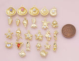 Sea shell ocean beach summer nautical charms fish crab lobster turtle 18k Gold Filled Charm Bar Bracelets Necklaces Pave CZ Charms