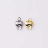 Tooth Teeth Charm 9x11mm Dentist Silver Charms Bracelet Necklace Pendant Minimalist Charms CZ Pave 22K Gold Filled
