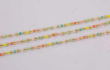 dainty multi color enamel chain multicolor rainbow rolo cable satellite curb cuban by yard 22K Gold Filled