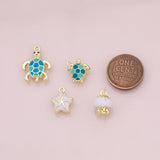 Starfish Jellyfish Sea Turtle fish ocean beach summer enamel charm 18k Gold Filled Charm Bar Bracelets and Necklaces Silver Charms