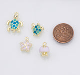 Starfish Jellyfish Sea Turtle fish ocean beach summer enamel charm 18k Gold Filled Charm Bar Bracelets and Necklaces Silver Charms