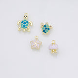 Starfish Jellyfish Sea Turtle fish ocean beach summer enamel charm 18k Gold Filled Charm Bar Bracelets and Necklaces Silver Charms