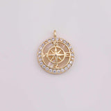 18K gold filled compass mother of pearl charm nautical 12mm necklace pendant minimalist charms cz pave