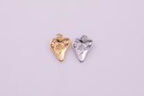 Rose Heart Charm 15x11mm 22k Gold Filled Silver Bracelet Necklace Pendant Minimalist Charms CZ Pave