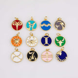 18K gold filled enamel zodiac charm horoscopes aries taurus gemini cancer leo virgo libra scorpio sagittarius capricorn aquarius pisces 15mm