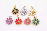 Enamel flower daisy charms 12mm 22k gold filled bracelet necklace pendant minimalist charms cz pave