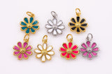 Enamel flower daisy charms 12mm 22k gold filled bracelet necklace pendant minimalist charms cz pave