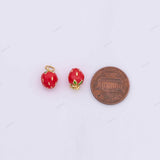 18k GF Strawberry Fruit Charm 8x12mm for Charm Bar Bracelets and Necklaces White Gold Silver Pave CZ Minimalist Charms 18K Gold Filled