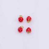 18k GF Strawberry Fruit Charm 8x12mm for Charm Bar Bracelets and Necklaces White Gold Silver Pave CZ Minimalist Charms 18K Gold Filled