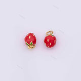 18k GF Strawberry Fruit Charm 8x12mm for Charm Bar Bracelets and Necklaces White Gold Silver Pave CZ Minimalist Charms 18K Gold Filled