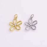 Flower Charm 5 Petal Flower 14x17mm 22k Gold Filled Silver Charms Bracelet Necklace Pendant Minimalist Charms CZ Pave