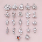 Silver Sea shell ocean beach summer nautical charms fish crab lobster turtle 18k Gold Filled Charm Bar Bracelets Necklaces Pave CZ Charms