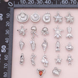 Silver Sea shell ocean beach summer nautical charms fish crab lobster turtle 18k Gold Filled Charm Bar Bracelets Necklaces Pave CZ Charms