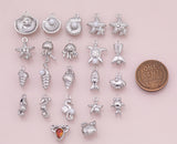 Silver Sea shell ocean beach summer nautical charms fish crab lobster turtle 18k Gold Filled Charm Bar Bracelets Necklaces Pave CZ Charms