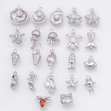 Silver Sea shell ocean beach summer nautical charms fish crab lobster turtle 18k Gold Filled Charm Bar Bracelets Necklaces Pave CZ Charms