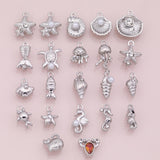 Silver Sea shell ocean beach summer nautical charms fish crab lobster turtle 18k Gold Filled Charm Bar Bracelets Necklaces Pave CZ Charms