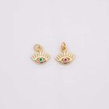 Evil eye charm green red 18k Gold Filled Charm Bar Bracelets and Necklaces Silver Pave CZ Minimalist Charms