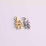 22k Gold Filled Pound Sign Charm 8x14mm Number Hashtag Hash No. Sign Charm Silver Bracelet Necklace Pendant Minimalist Charms CZ Pave