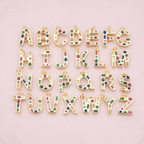 Alphabet letters ABC charm multicolor cz rhinestones 18k Gold Filled Charm Bar Bracelets and Necklaces Silver Pave CZ Minimalist Charms