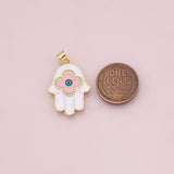 Hamsa evil eye hand of fatima charm 18k Gold Filled Charm Bar Bracelets and Necklaces Silver Pave CZ Minimalist Charms
