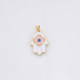 Hamsa evil eye hand of fatima charm 18k Gold Filled Charm Bar Bracelets and Necklaces Silver Pave CZ Minimalist Charms